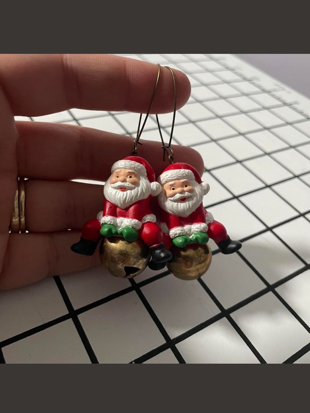 Vintage Santa Bell Christmas Earrings